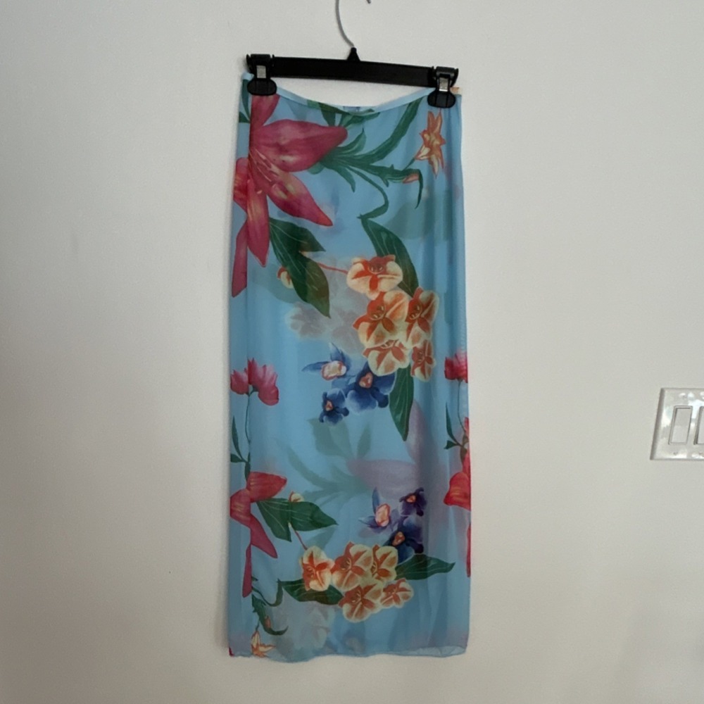 Long Floral Print Multicolor Chiffon A-Line‎ Bathing Suit cover up  Skirt Women